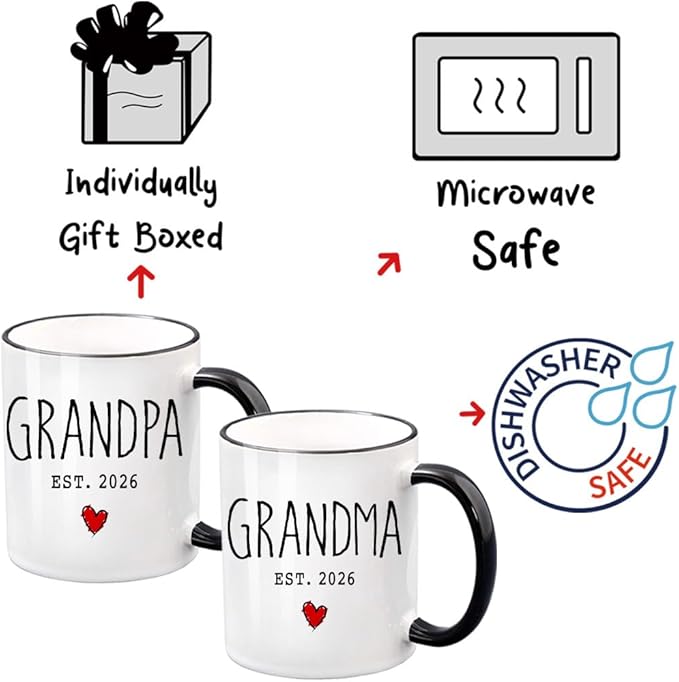 VLUG EST 2026 Promoted To Grandparents Mug Gifts for Grandma Grandpa, Grandma Grandpa To Be Gifts Set, Promoted To Grandparents 2026 Mug, Baby Pregnancy Announcement Gift