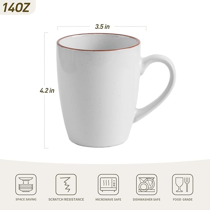 famiware Venus Coffee Mugs for 4, 12 oz Mug Set, Dringking Cup with Handle for Coffee, Tea, Cocoa, Milk, White