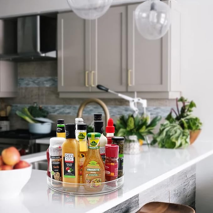 Amolliar 11" Clear Lazy Susan Organizer - 360째 Rotating Turntable Organizer for Kitchen, Fridge, Pantry, Countertop, Under Sink & Bathroom, Spice Condiment Organizer Space-Saving Storage Tray 1 Pack