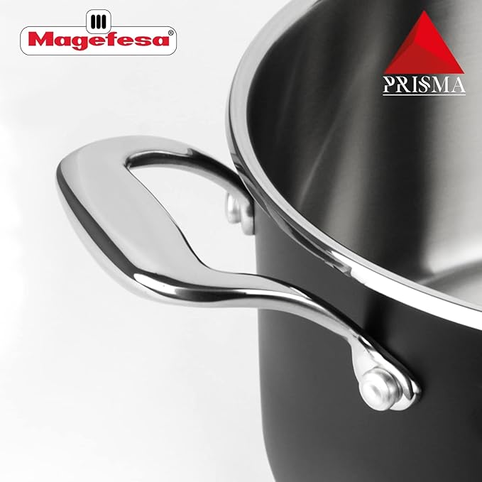 MAGEFESA Prisma ??9.4 inches stew pot, dutch oven with lid, made of 18/10 stainless steel, for all types of kitchens, INDUCTION, easy cleaning, dishwasher and oven safe up to 392쨘F