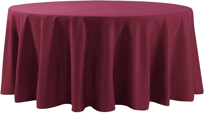 Cupuamon 132 inch Round Tablecloth Washable Polyester Table Cloth Decorative Table Cover for Wedding Party Dining Banquet（132 inch,Burgundy）