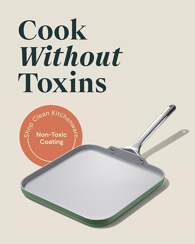 Caraway Square Griddle Pan - 11??Square Pan - Non-Stick Ceramic Coated - Non Toxic, PTFE & PFOA Free - Oven Safe & Compatible with All Stovetops - Sage