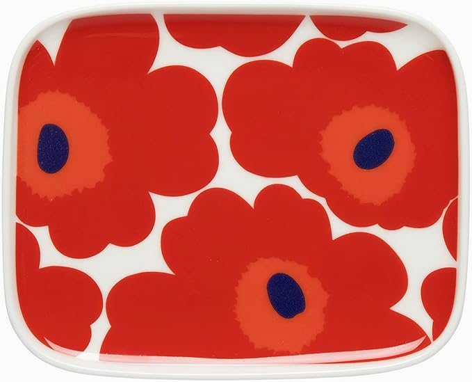MARIMEKKO Unikko Oiva Stoneware Rectangular Plate ??Refine Your Kitchen D챕cor with Our Iconic Red & White Stoneware ??Serving Plates to Elevate Your Dining Experience (6 in x 5 in)