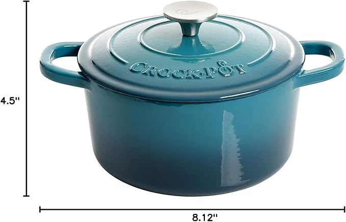 Crock-Pot Artisan 3-Quart Round Enameled Cast Iron Dutch Oven ??Gradient Teal, Durable Heavy-Duty Cookware for Slow Cooking, Roasting, Baking with Lid