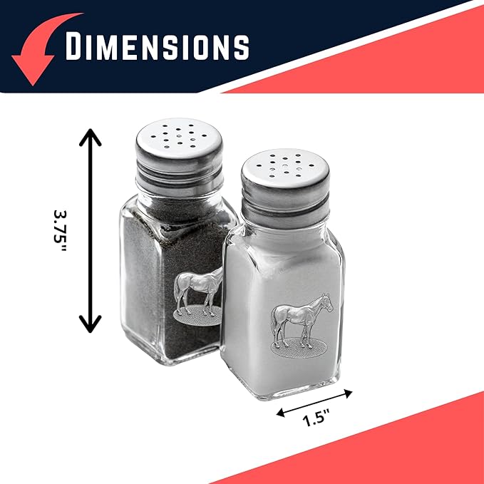 Heritage Pewter Racehorse Salt and Pepper Shaker Set of 2 Bottles | Expertly Crafted Pewter Glass