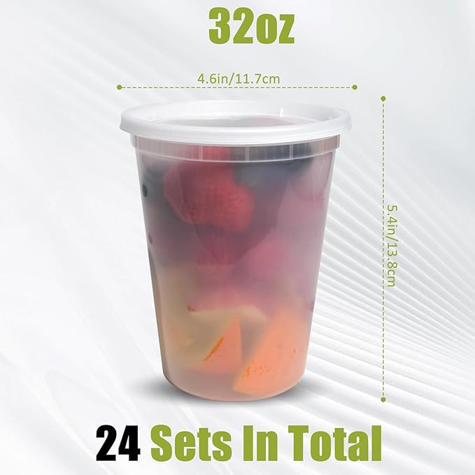 EASYTRIP [24 sets] 32oz Deli Containers with Lids竊똅ood Storage Container with airtight lid竊똏lastic Soup Containers with Lids Meal Prep/BPA Free/Freezer Safe/Dishwasher Safe/Microwave Safe/Stackable