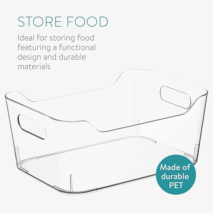 Navaris Set of Fridge Organisers - 4 Clear Storage Organiser Drawers Containers Boxes for Kitchen Fridge Refrigerator Pantry Cupboard Sizes - S, M