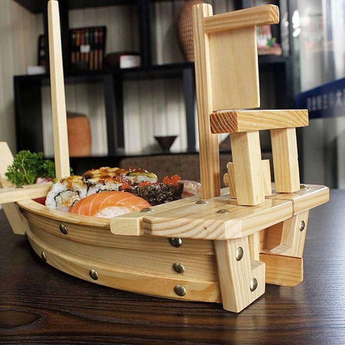 Kichgather 27.6??Wooden Sushi Serving Tray Boat Plate for Restaurant or Home
