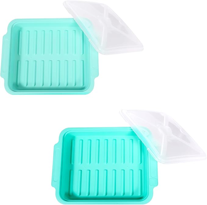 MMUGOOLER 2 Pack Microwave Easy Bacon Maker/Cooker with Lid, Safety, Quick and with No Mess, 11.3??L x 9.0" W x 2.4" H- Blue