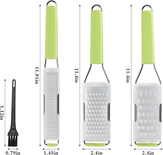 Cambom Lemon Zester Grater Three-piece Suit - Heavy Duty Kitchen Tool for Parmesan Cheese, Ginger, Garlic, Nutmeg, Chocolate, Vegetables竊똅ruits竊똕tainless Steel Grater Dishwasher Safe Green