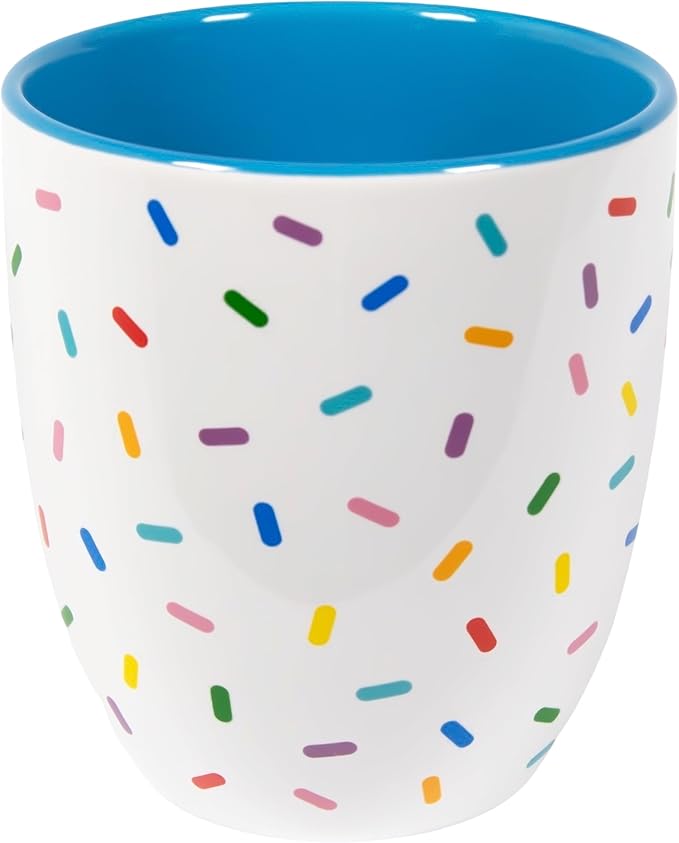 Denim Blue Cute Coffee Mug with Rainbow Sprinkles | Birthday Cake Coffee Cup Gift | Large White Ceramic Cup | Ice cream and Dunkin Donuts Coffee Mugs