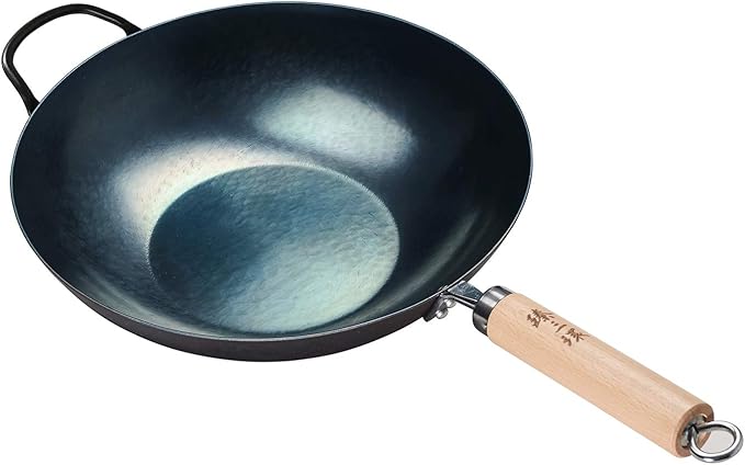 ?삡툒??ZhenSanHuan HandHammered Iron Wok Flat Bottom Induction Suitable (32cm WoodHandle with Help)