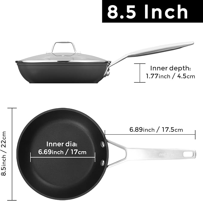 MsMk 8 1/2 Inch Small Egg Pan with Lid, Titanium and Ceramic Nonstick Omelette Pan,Scratch-resistant, Induction Egg Skillet, Oven Safe to 700째F Pan for Cooking, Dishwasher Safe