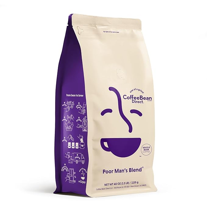 Coffee Bean Direct Poor Man's Blend짰, Whole Bean Coffee, Medium Roast, 2.5 Pound Bag (Pack of 1)