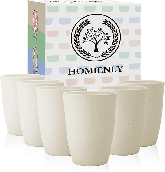 Homienly Wheat Straw Cups 12oz Unbreakable & Easy to Clean Cups Reusable Outdoor Drinking Cups for Travel,Camping,Picnic, Refrigerator and Dishwasher Safe Stackable Water Tumblers- White