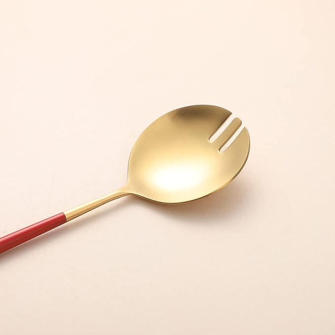 Salad Servers,Spoon and Fork Set 11.41 inch,18/10 Stainless Steel Salad Serving Titanium Plating (Red gold)