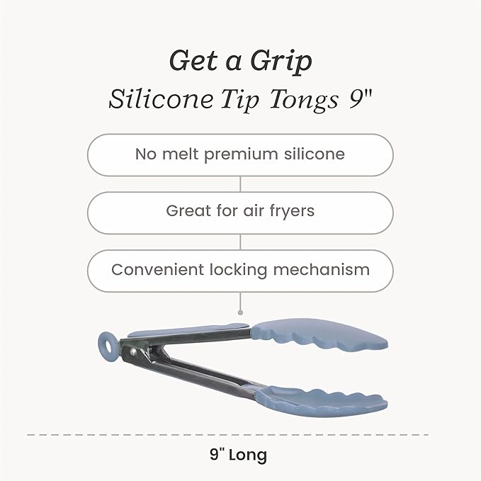 Starpack 'Get a Grip' Silicone Kitchen Tongs for Cooking 9 Inch - BBQ Silicone Tongs for Grill Heat Resistant to 600째F - Stainless Steel Utensils with Non Stick Rubber Tips for Serving Food
