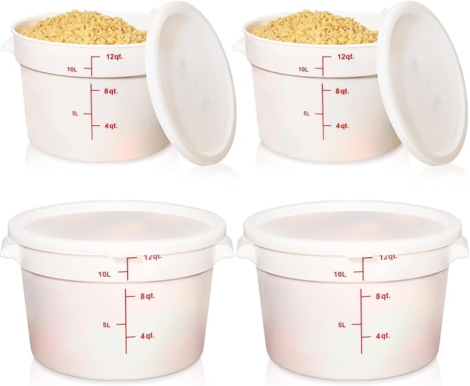 Hushee 4 Pcs Commercial Food Storage Containers Round PP Food Storage Containers with Lids for Pantry Translucent Plastic Tubs with Lids for Storage Food Safe Bucket with Scales and Handles (10 Quart)
