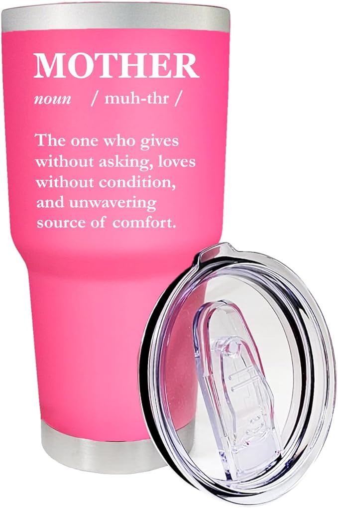 Palm City Products Mother Definition 30 oz Tumbler - Pink Insulated Cup for Mothers - Large Stainless Steel Tumbler with Spill Proof Lid - Mother's Day Tumbler Gift - Cute Mom Travel Mug