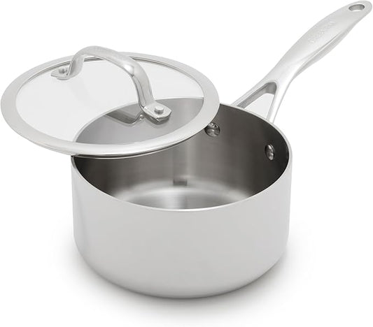 GreenPan Valencia Tri-Ply Stainless Steel 1.6QT Sauce Pan with Lid, Induction Ready, Mirror Finish, Dishwasher Safe & Oven/Broiler Safe to 600F, Compatible with All Cooktops, Chefs Cooking Pot