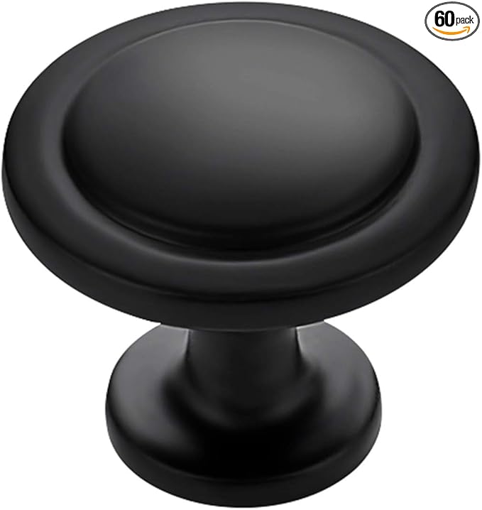 Ravinte 60 Pack 1-1/4 Inch Kitchen Cabinet Knobs - Matte Black Zinc Drawer Pulls and Door Handles for Dressers