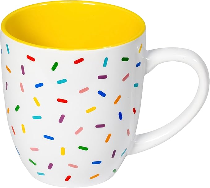 Daffodil Yellow Cute Coffee Mug with Rainbow Sprinkles | Birthday Cake Coffee Cup Gift | Large White Ceramic Cup | Ice cream and Dunkin Donuts Coffee Mugs