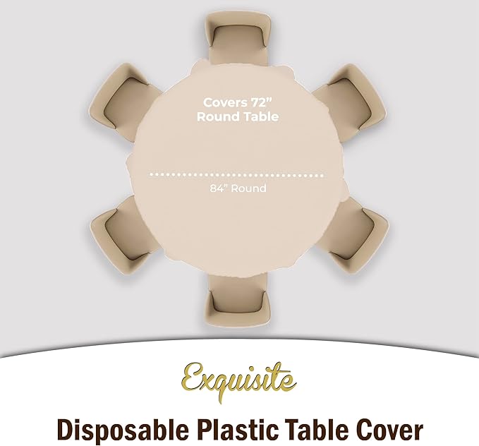 Party Solids 6-Pack Premium Plastic Tablecloth 84in. Round Plastic Table Cover - Ivory