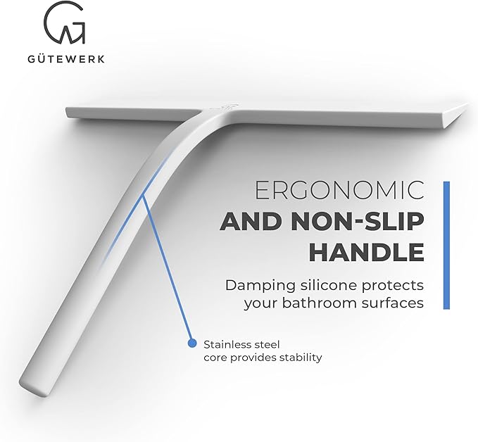 G횥TEWERK Shower Squeegee for Glass Doors, Silicone Window Squeegee, Bathroom and Glass Cleaning - White - 11 Inch