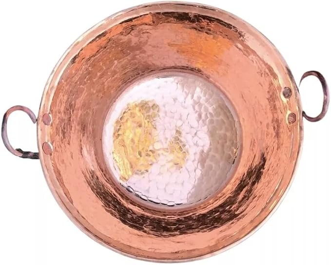 Cazo De Cobre, 16" Authentic Copper Pot, Heavy Duty Hammered Wok Jam Pan, Made in Mexico, Cooking Pot for Mexican Food