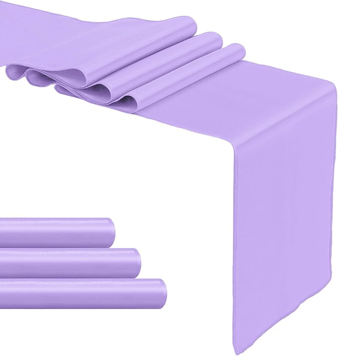 4-Pack Lavender Satin Table Runner 12 x 108 Inch Long Bright and Smooth Silk Fabric Table Runner for Wedding Banquet Birthday Party Decoration