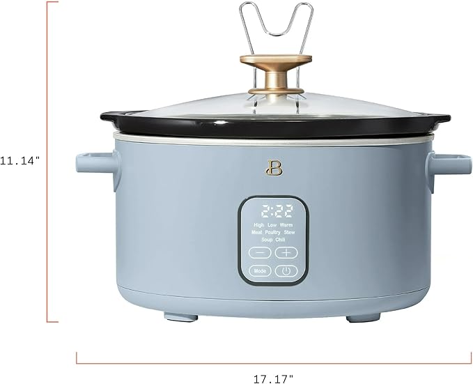 Beautiful 6 Quart Programmable Slow Cooker, 5 Cooking Presets, Digital Countdown Timer, Dishwasher Safe Parts by Drew Barrymore (Cornflower Blue)