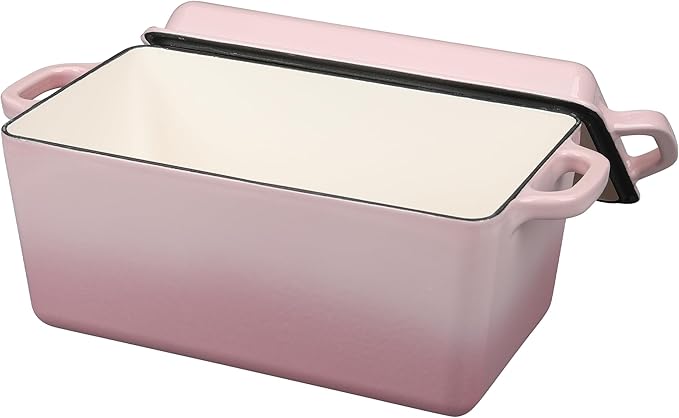 Enameled Cast Iron Dutch Oven, Oblong Bread Oven for Sourdough Bread Baking, Baking Pan, Dual Handles, Oven Safe, 4 Quart, Pink
