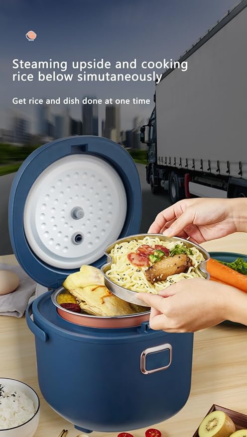 12V/24V 2L Mini Rice Cooker,Electric Lunch Box Food Heater,Portable Travel For Car/Truck, Small Rice Cooker with Steam Tray, Cooking Heating and Keeping Warm Function(Black)
