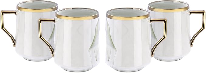 16 Piece Plates and Bowls Sets, Fine China Artisan Marbled Dinner Set for 4, Dishwahser Safe, Scratch Resistant, Green with Gold Line