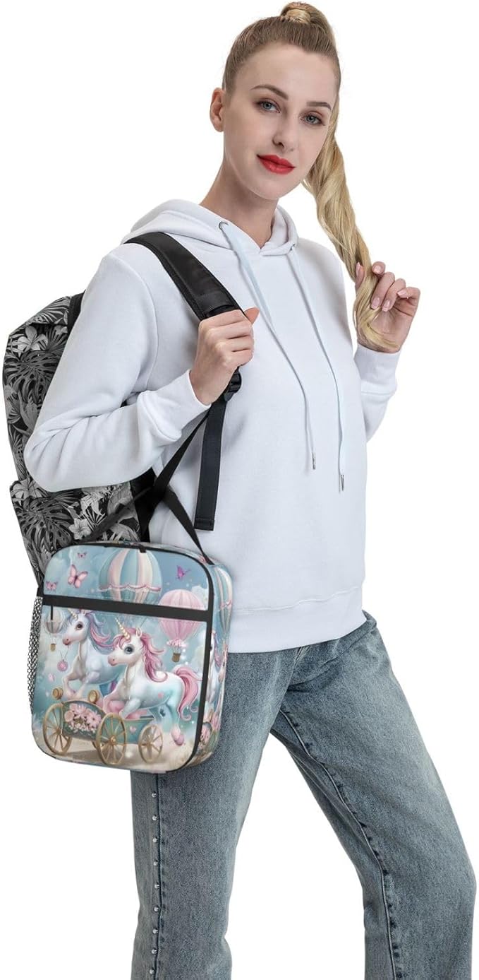 VANZEV Fantasy Unicorn Carriage Insulated Lunch Box Gifts for Kids Adults Hot Air Balloon and Butterfly Design Reusable Portable Lunchbox Cooler Lunchbag for Work Picnic School Travel or Hiking