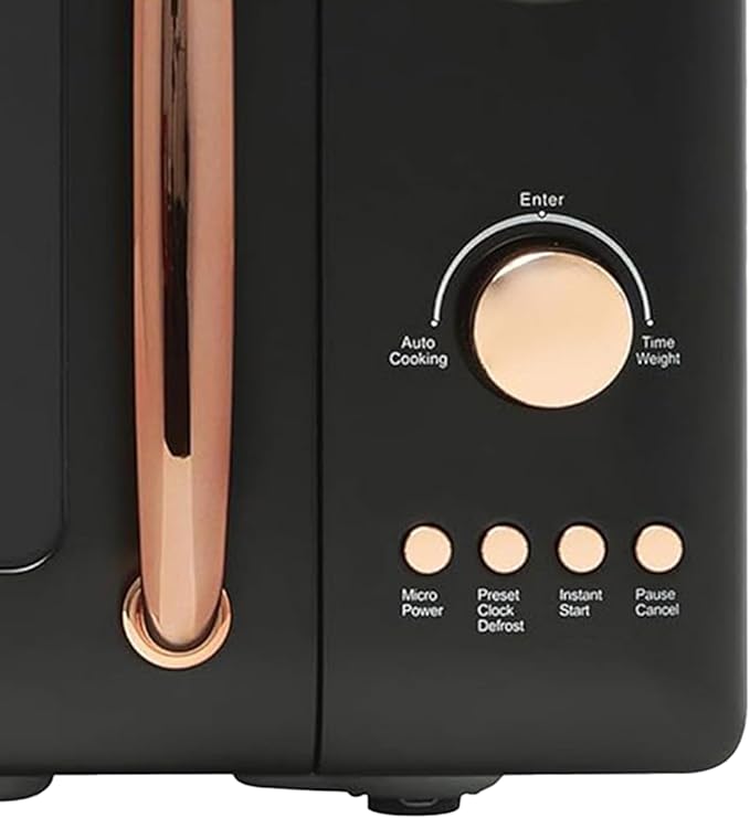 Haden 700 Watt 0.7 Cubic Foot Microwave Oven with Digital Controls, Defrost, and Instant Start Countertop Small Appliance, Black/Copper