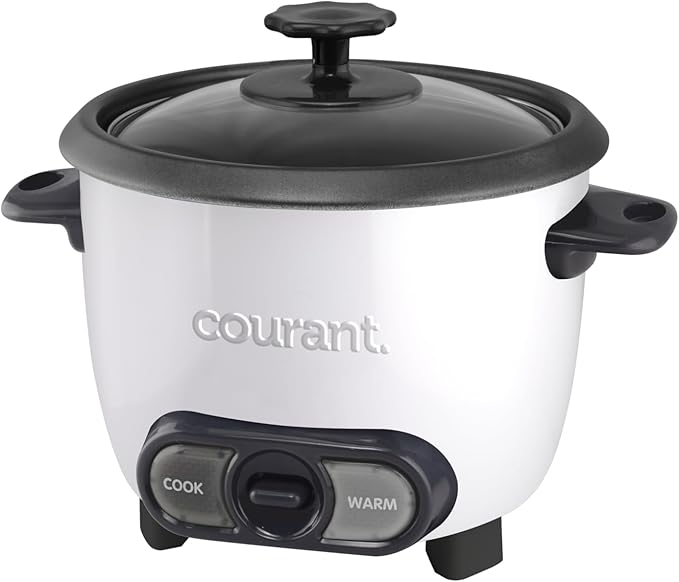 Courant Rice Cooker 6-Cup (Cooked), Removable Non-Stick Bowl, One Touch Rice Cooker, White