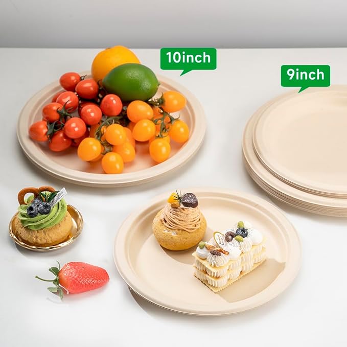 RACETOP Compostable Paper Plates 10 Inch [500 Pack], Disposable Biodegradable Heavy Duty Paper Plates, Made of Natural Sugarcane Fibers, Unbleached Brown, Round