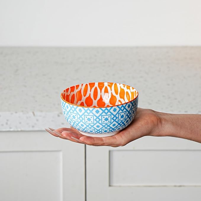 Cerkik Ceramic Dessert Bowls Set - Small 11 Oz Porcelain Ice Cream Bowls for kitchen - 4.7 Inch Cereal Bowls for Salad, Fruits, Ramen - Microwave Dishwasher Safe - Set of 6 - Assorted Colors