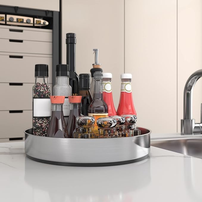 VAEHOLD Lazy Susan Turntable Spice Rack Organizer for Kitchen Cabinet, Storage Tray for Fruit, Snacks, Salad - Organizer for Cupboard, Pantry, Bathroom, Table, Cosmetic (Silver, 7 1/2?섃?