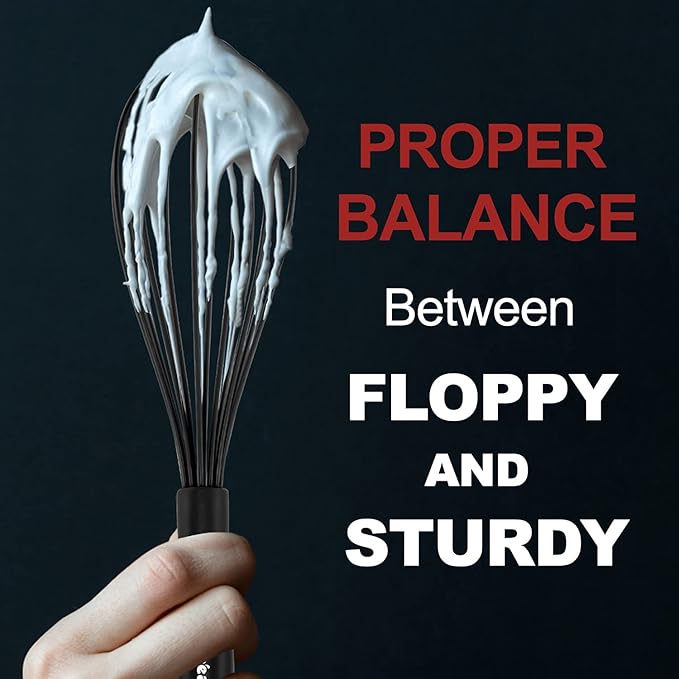 Anaeat Kitchen Whisk Set of 5, Perfect for Non-Stick Cookware, Egg Beater Milk Blender for Whisking, Cooking, Baking - 5"+7" Mini Wire Whisk and 9''+11''+12'' Silicone Balloon Whisks (Black)