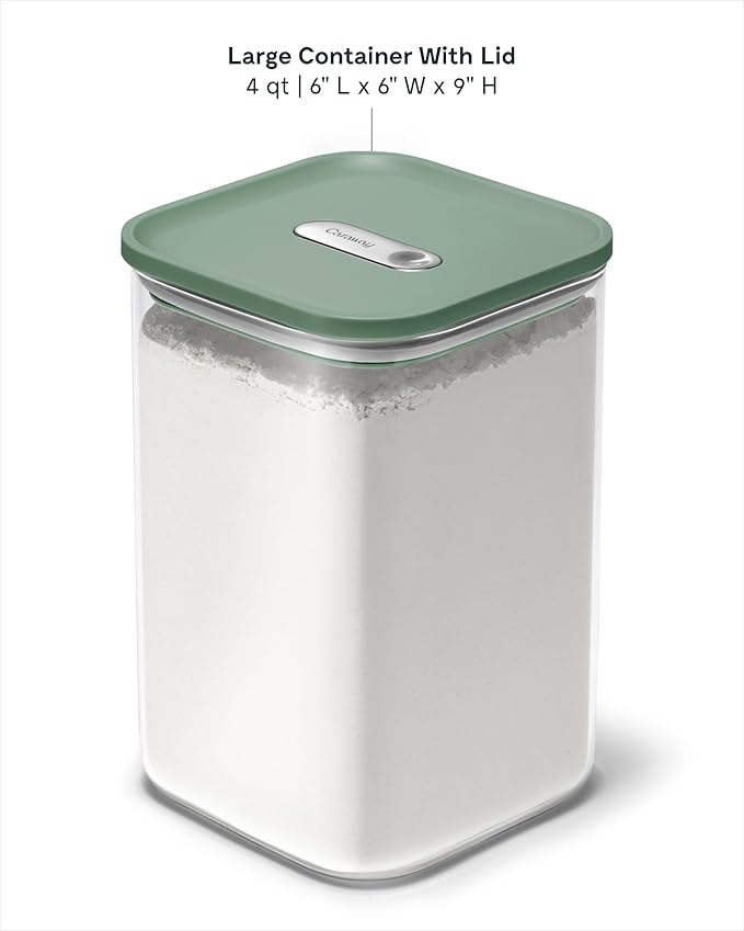 Caraway 4qt Glass Airtight Food Storage Container with Lid ??Non-Toxic, BPA-Free Kitchen Storage Container ??Stackable, Space-Saving Airtight Container for Dry Goods and More - Sage