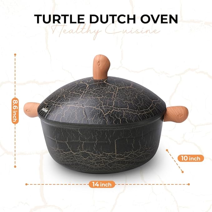 Bionic Turtle Design Nonstick Ceramic Dutch Oven Pot with Lid (6 qt, 10.2"), Non Toxic,PFAS & PFOA Free, Dishwasher Safe, Compatible with All Stovetops, Durable Cookware for Home Cooking