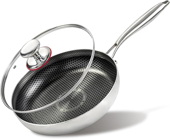 stainless steel 10" induction skillet non-stick eggs, hybrid non-stick skillet for induction, oven, broiler & dishwasher, non-toxic chef's pan, pfoa-free cookware