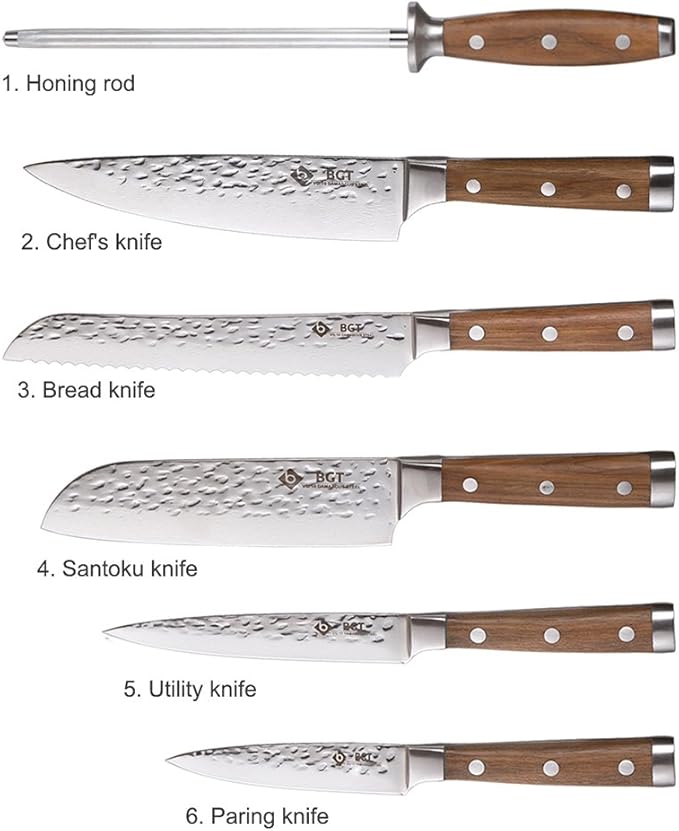 BGT 7 & 8 Inches Japanese 67 Layer High Grade VG-10 Super Damascus Steel Knives, Sharp Professional Hammered Kitchen Knife with Teak Handle (Silver Blade)
