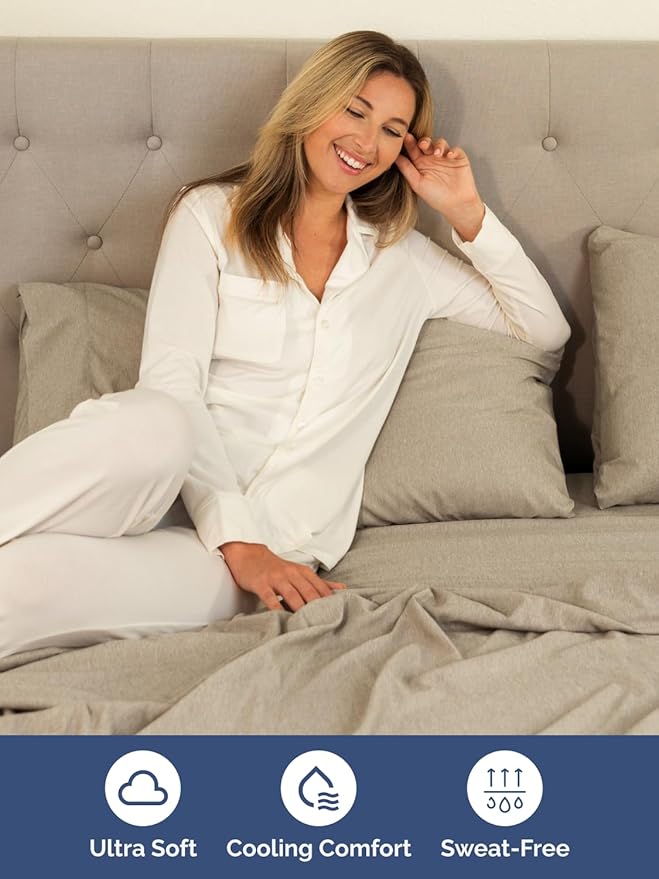 Extra Deep Pocket Full Sheets - 4 Piece Breathable & Cooling Bed Sheets - Hotel Luxury Bed Sheet Set - Soft, Wrinkle Free & Comfy - Easily Fits Extra Deep Mattresses - Heathered Beige Sheets Set