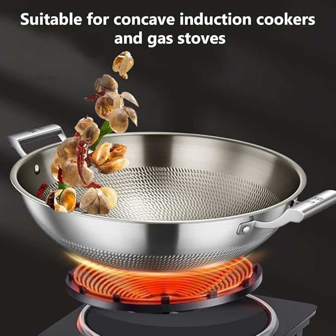 Titanium Hammered Wok with Double Handles, 2026 New Multifunctional Ultra-Durable Scratch-Resistant Non Stick Even Heating Titanium Wok for Cooking,No lid,15.75IN