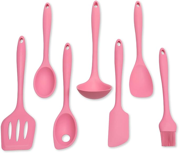 Chef Craft - Premium Silicone Kitchen Tools and Utensils Set, Non-Scratch, Withstands Temperatures up to 450째F, BPA-Free, 7 Piece Cooking Utensils Set, Pink