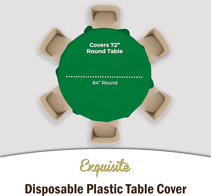 Party Solids 6-Pack Premium Plastic Tablecloth 84in. Round Plastic Table Cover - Emerald Green