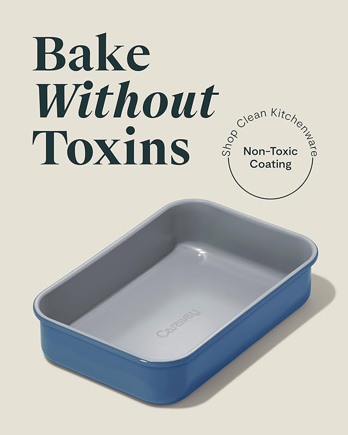 Caraway Nonstick 9??x 6.5??Small Rectangle Baking Pan ??Non-Toxic, PTFE & PFOA Free ??Aluminized Steel Core ??Deep Ceramic Baking Pan for Casseroles, Lasagna & More - Slate